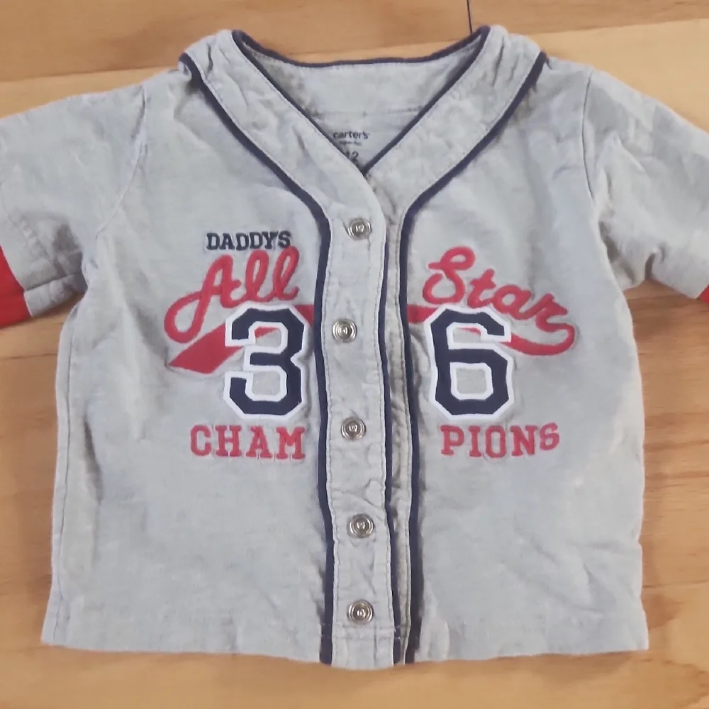 Carter's Gray and Red All Star Button Down Shirt 12 Months
